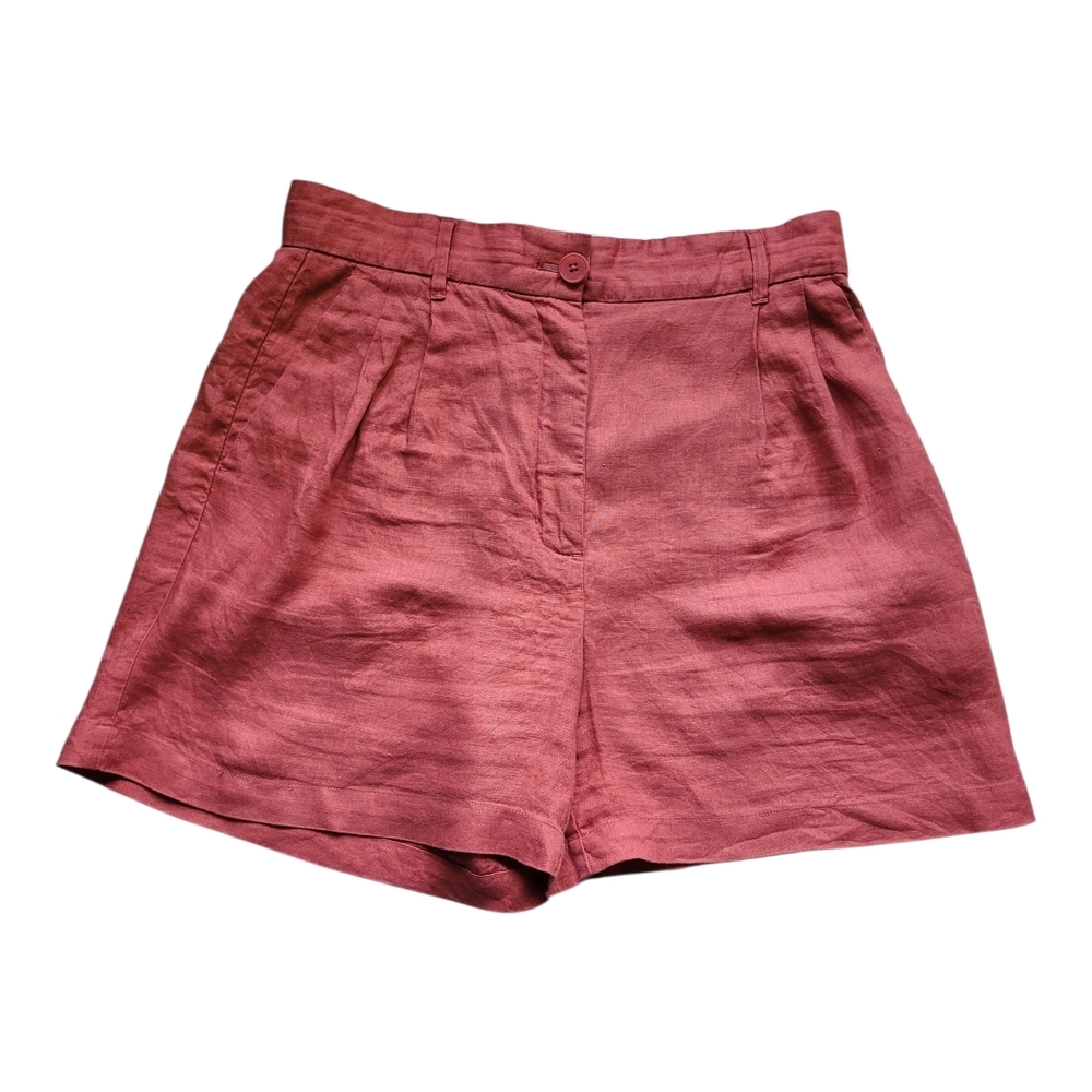 8 Wilfred 100% Organic Linen Poussin Terracotta Pleated Shorts High Waisted